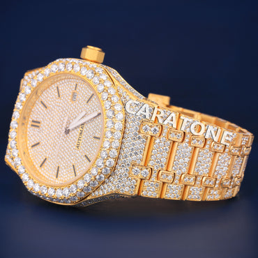 Customized Hip hop Ice Watches VVS Diamond Stainless Steel Fully Yellow 42mm Luxury Rapper Watch
