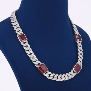 18 inch 14mm Custom Ice Spice Opium Celebrity Chains Red Emerald cut Diamond Miami Cuban Link Best Rappers Chain Necklace