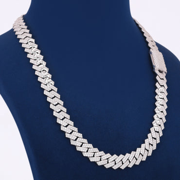 22 inch 12mm Custom Real Diamond Silver Cuban Link Chain with VVS Diamond Necklace Womens in Fully White Icy Chain