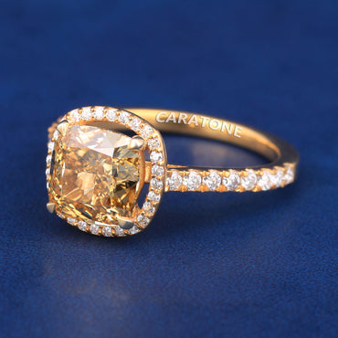 Premium Cushion Cut Gemstone Ring with White Stone Halo