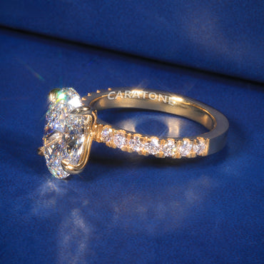 Premium Oval Cut Solitaire Engagement Ring With Brilliant White Center Stone, Sparkling Pave Set Side Stones, Elegant Yellow Gold Tone Band And  Jewelry For Women