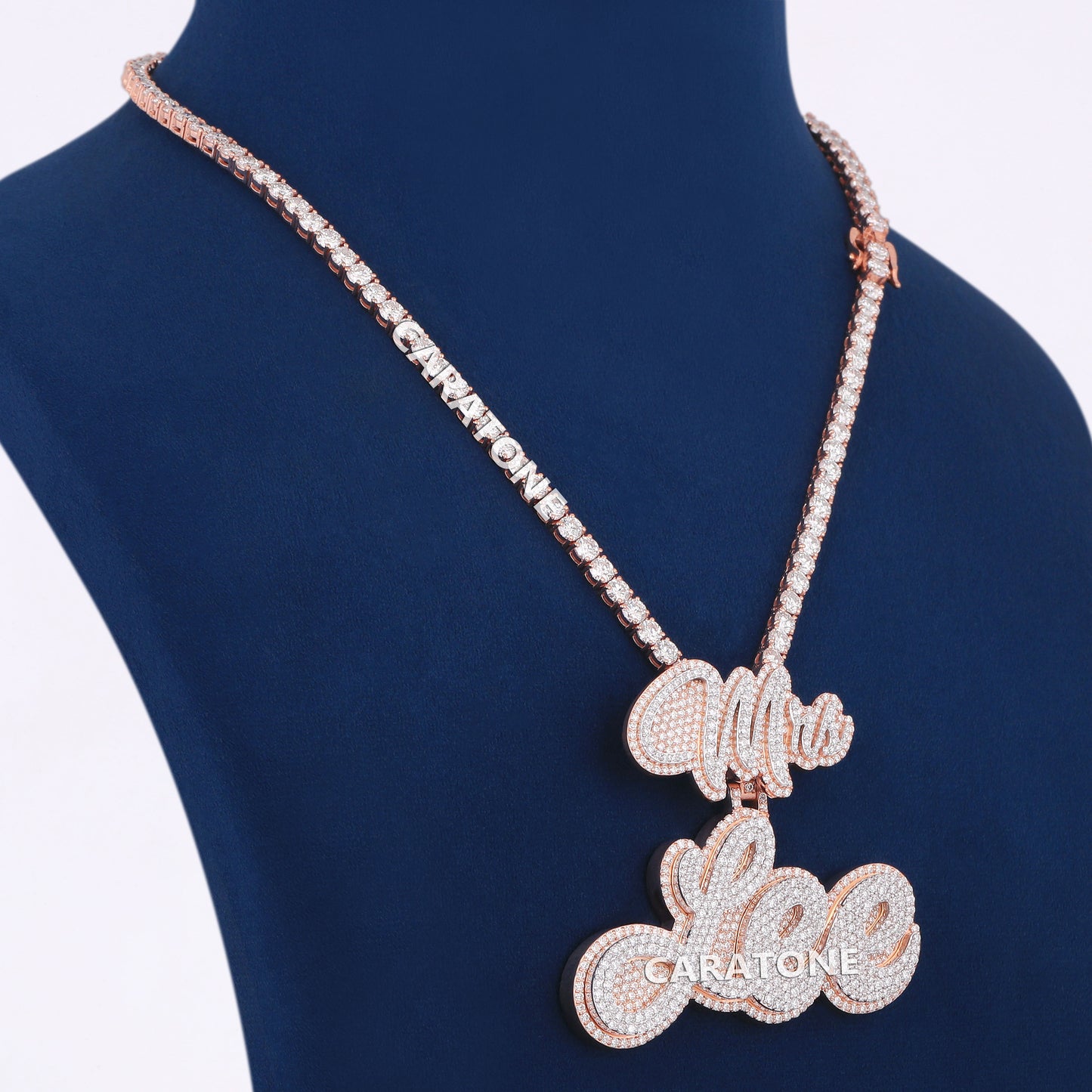 Customized Two Tone Mens Rose Gold Necklace in Diamond Personalized Letter Pendant with Tennis Chain for Rapper Latest Chain Pendant Design Necklace