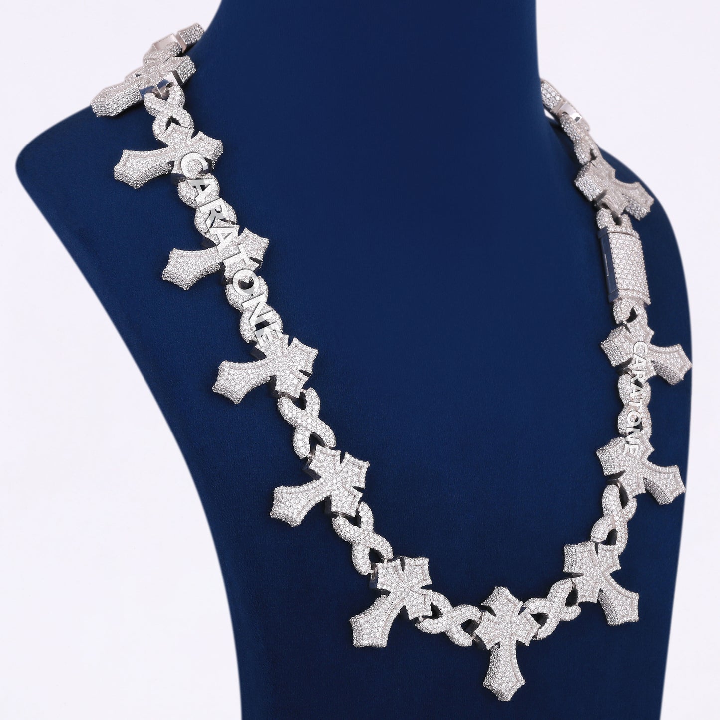 22inch 12MM Iced Out Custom Cross Infinity Link Chain Sterling Silver with VVS Moissanite Diamond Heavy Necklace
