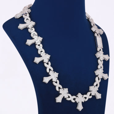 22inch 12MM Iced Out Custom Cross Infinity Link Chain Sterling Silver with VVS Moissanite Diamond Heavy Necklace
