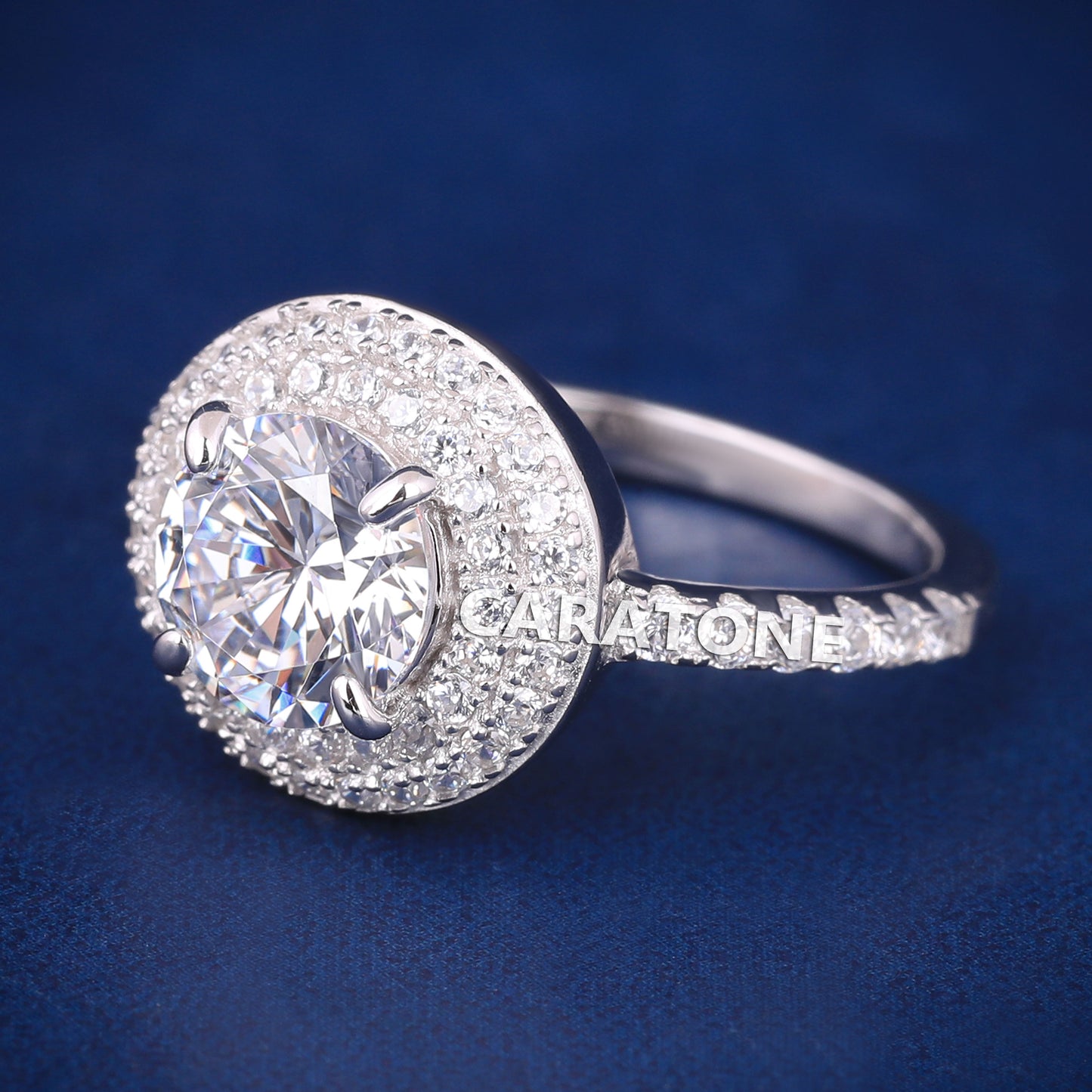Iced Out Diamond Engagement Ring Double Halo Custom Round silver ring