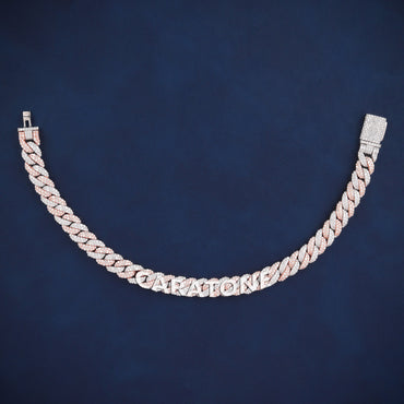 9 Inch 10mm Unisex Two Tone Cuban Link Bracelet Silver And Rose Gold Iced Out Piece