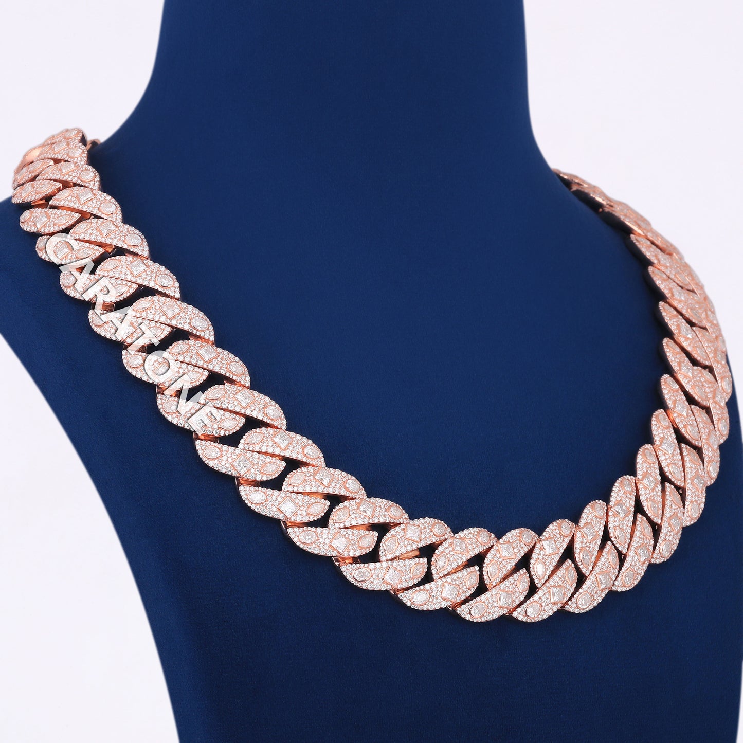 14k Mens Real Rose Gold Cuban Link Chain 22 inch 24mm with Round and Fancy cut multiple VVS Diamond Design Rappers Chains Custom Heavy Gold Cuban Necklace