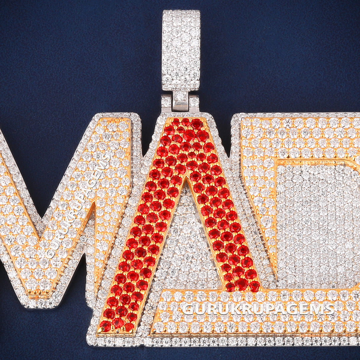 Custom Iced Out MAD Hip Hop Pendant with Red Stones & Lab Grown Diamonds