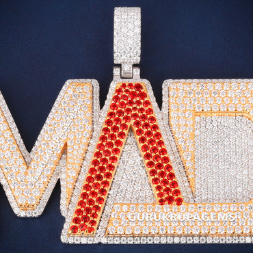 Custom Iced Out MAD Hip Hop Pendant with Red Stones & Lab Grown Diamonds