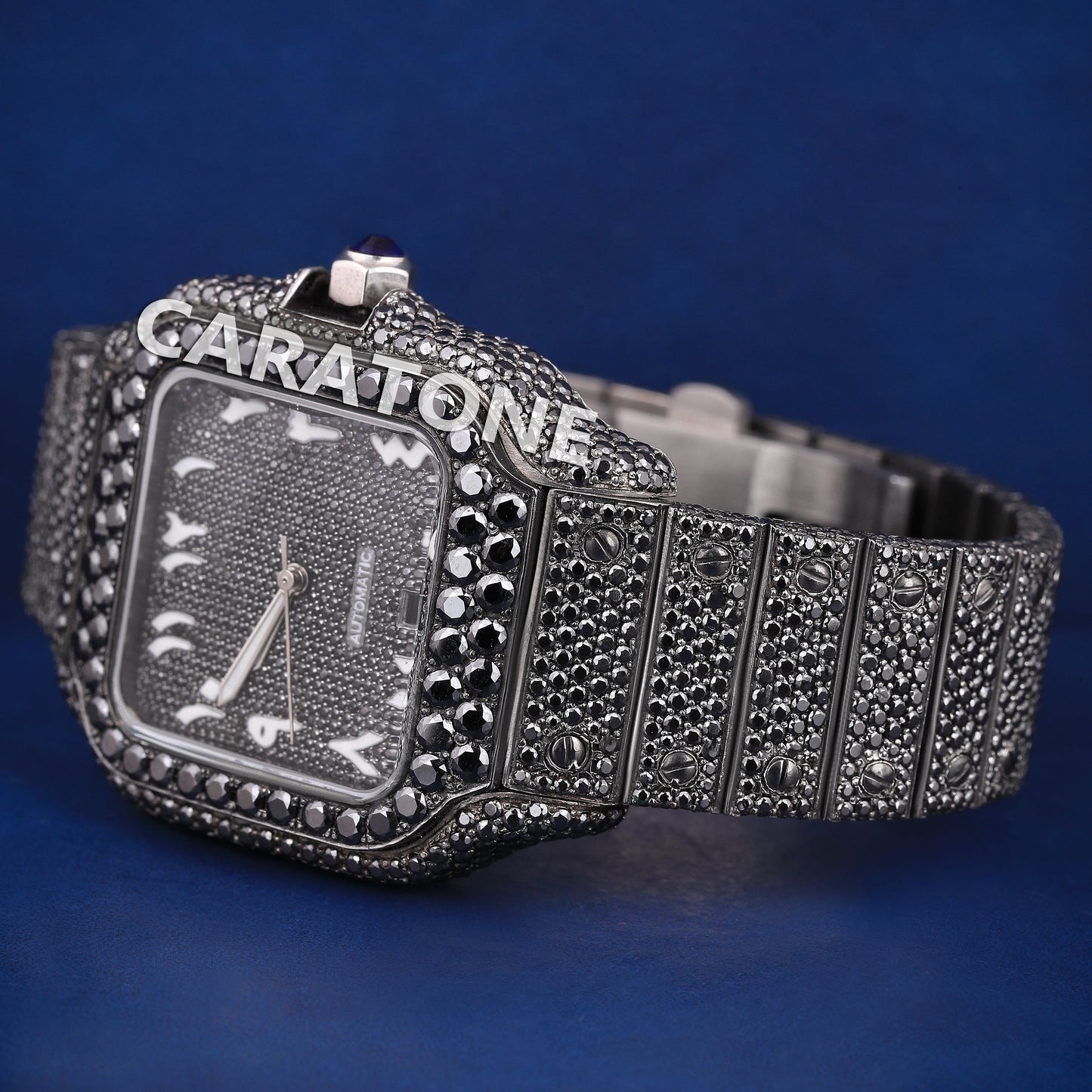 Fully Black diamonds full iced out hip hop branded watch with in dial with D VVS clarity