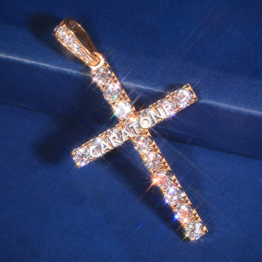Custom Iced Out Cross Pendant with Round Lab Grown Diamonds in Yellow Gold Finish