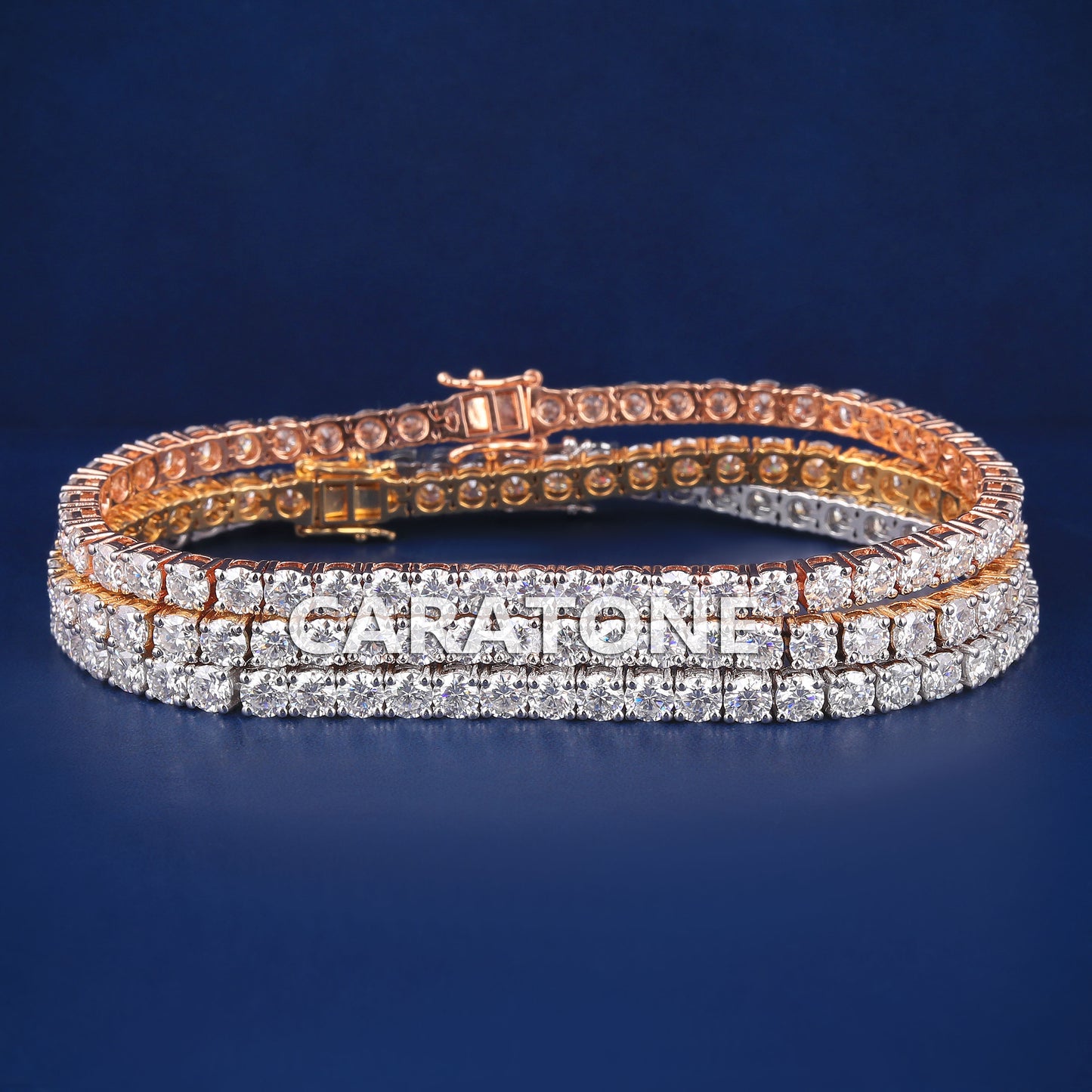 8 inch 4mm Custom 3 Tone Diamond Tennis Bracelets in Real Iced Out Diamond Tennis Bracelet Unisex