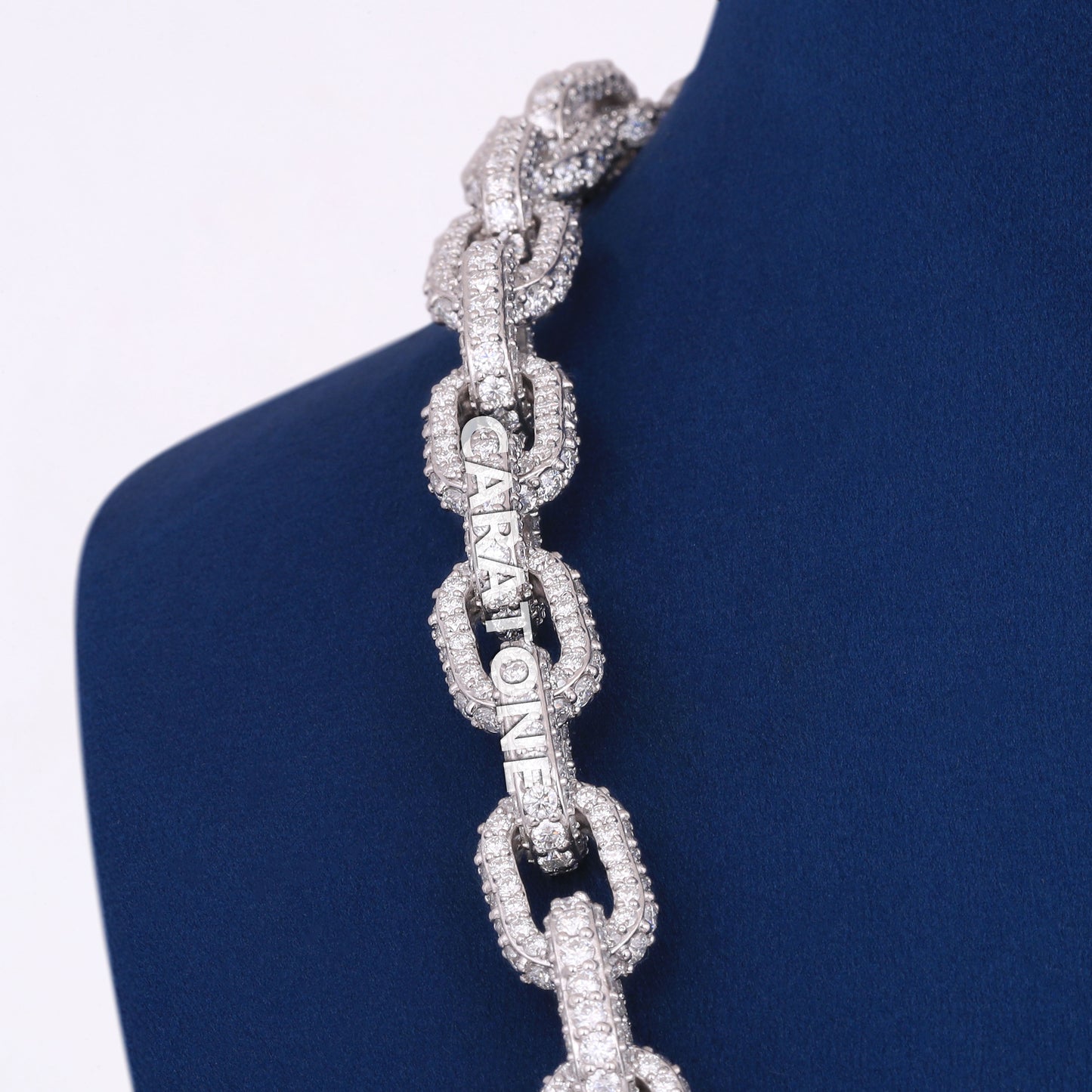 14k White Gold Mens Hermes Link Chain 12mm in Iced Out VVS Diamonds 20 inch Rappers Custom Ice Necklace