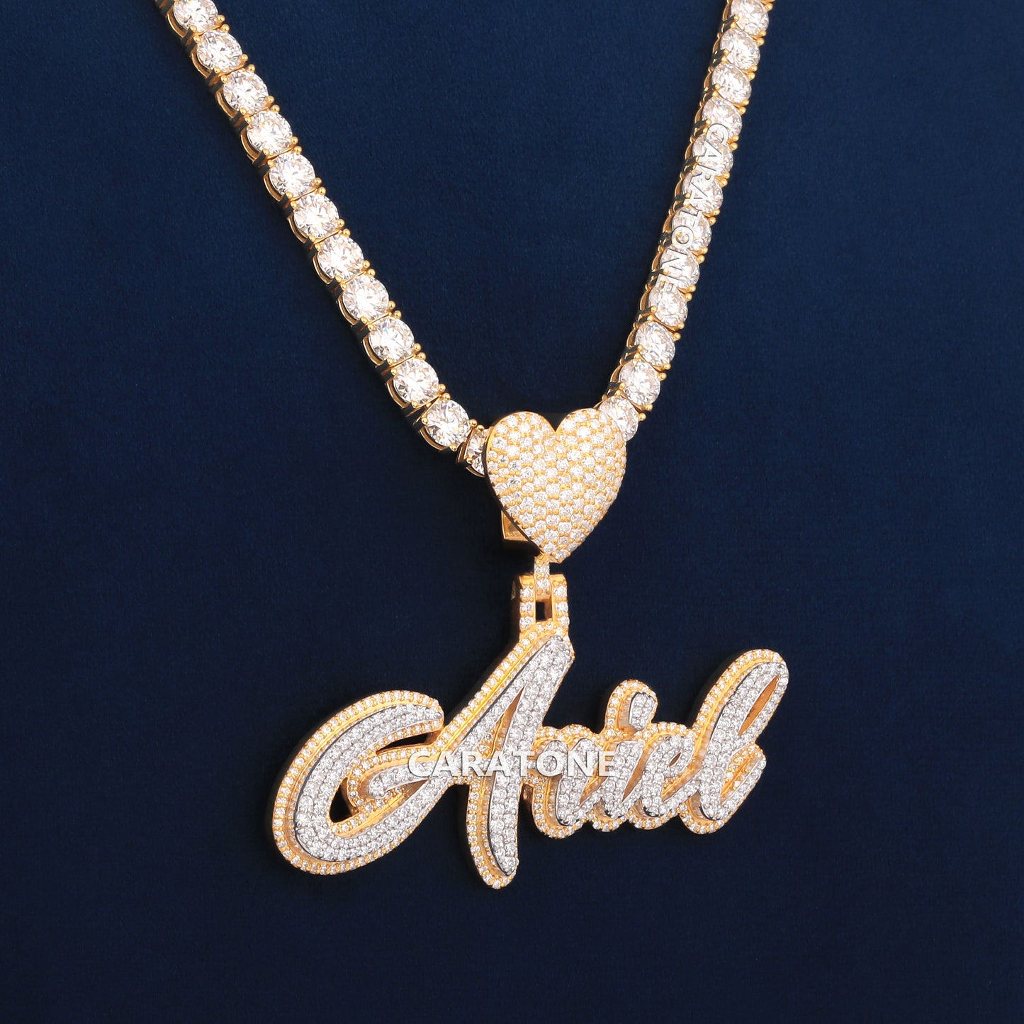 Custom Letter Pendant With 5 MM Tennis Chain In 14 KT Gold With Lab Diamond