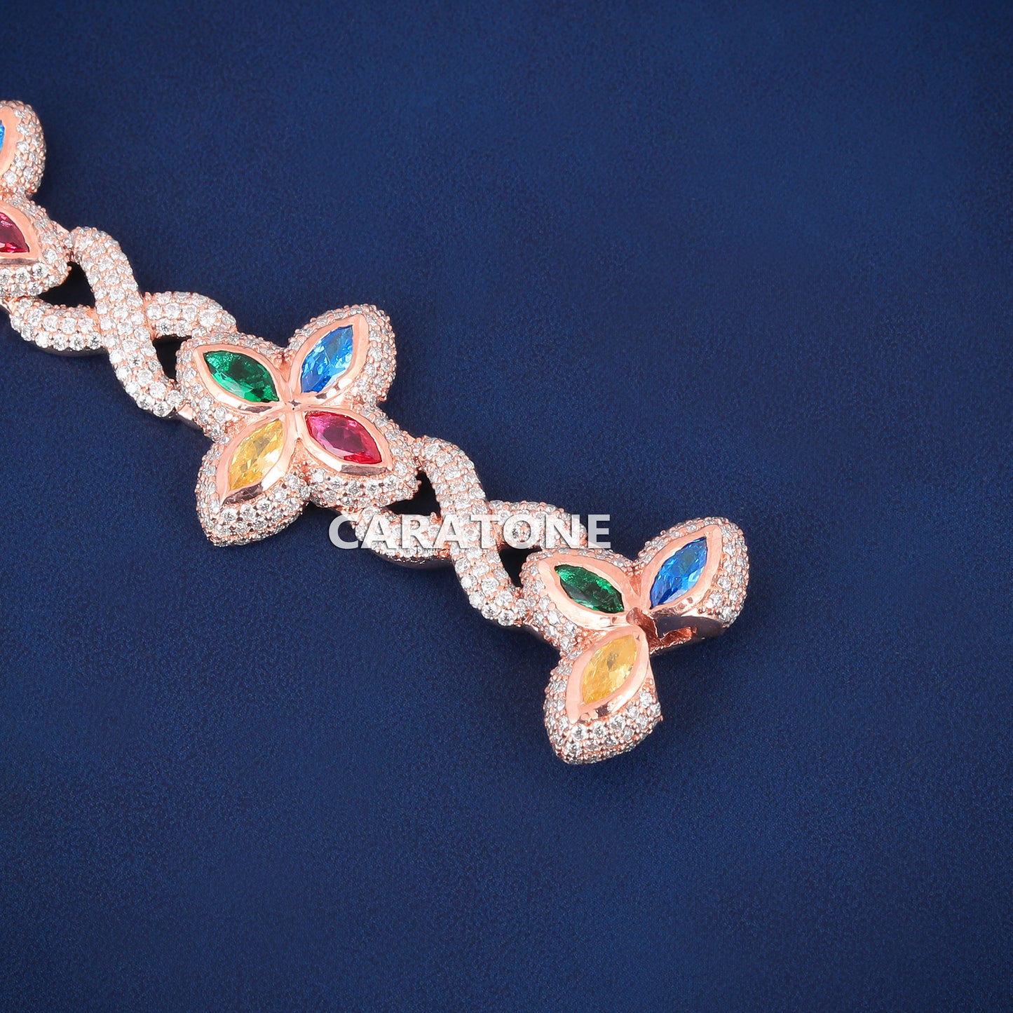 Custom Iced Out Round 6.6 CT Colorful Diamond Multi Marquise Cut Clover Bracelet Fully Rose Gold Four Leaf Clover Infinity Bracelet