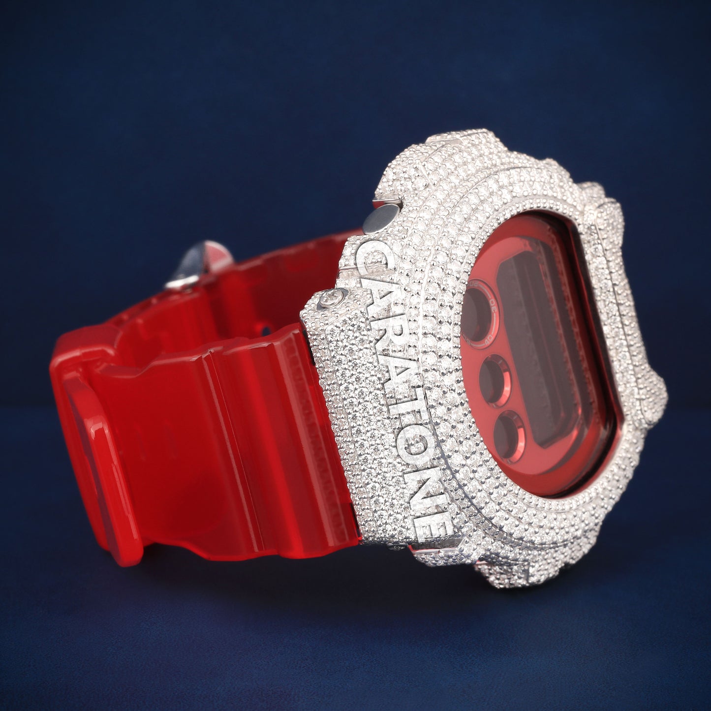 Half iced out without dial Hip hop digital Analog branded watch with Red Band