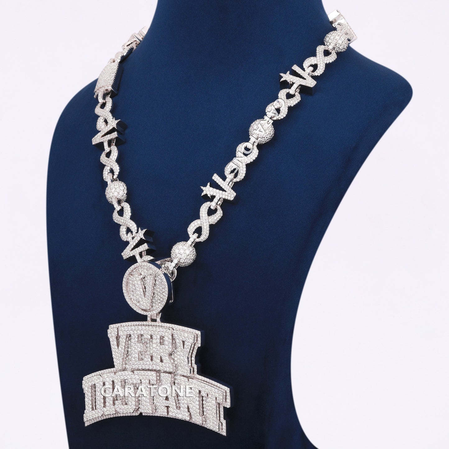 Fully Iced Out Custom Chain With Pendant In 925 Sterling Silver