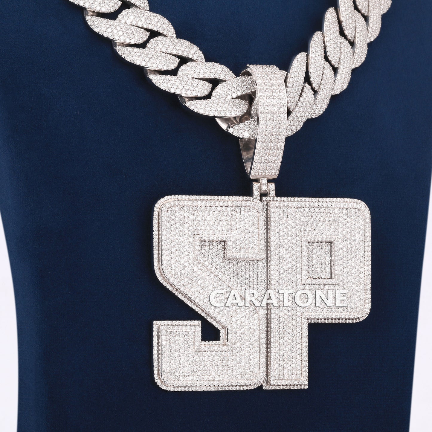 Custom Big Letter Pendant With Chain In 925 Sterling Silver With Lab Diamond