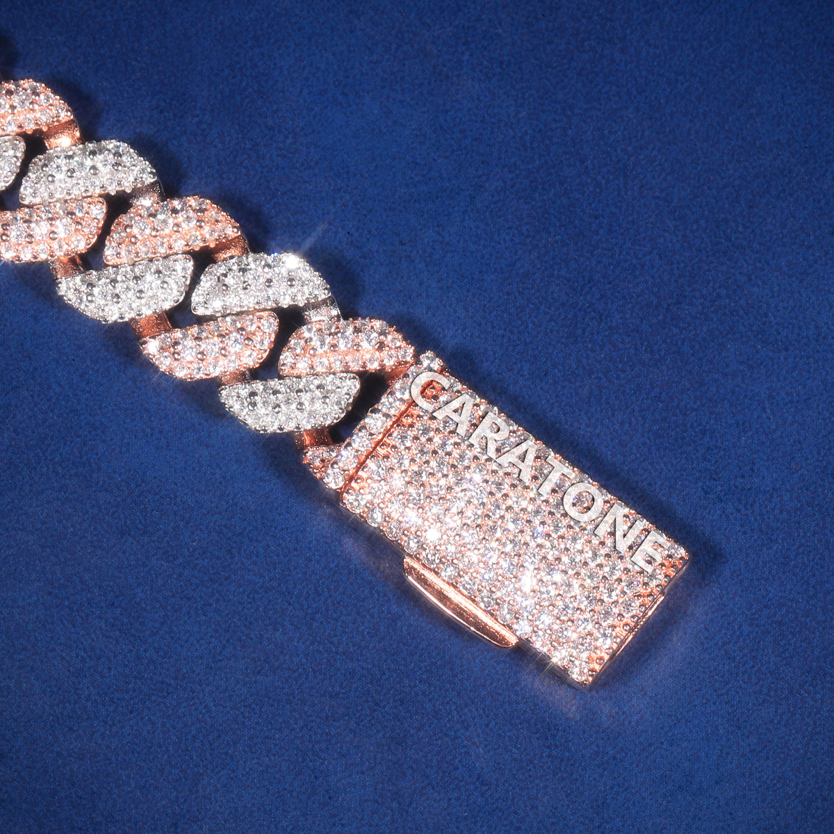 Two Tone Rose Gold & White Gold Fully Iced Out Diamond Cuban Link Bracelet with Pavé Box Clasp