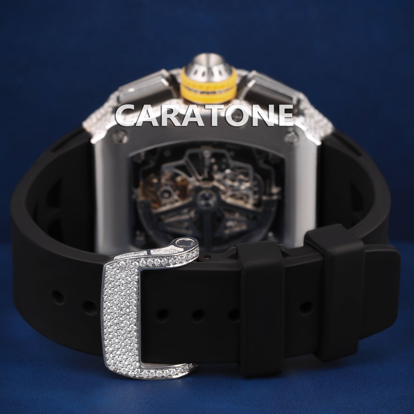Black band half iced out without dial branded watch