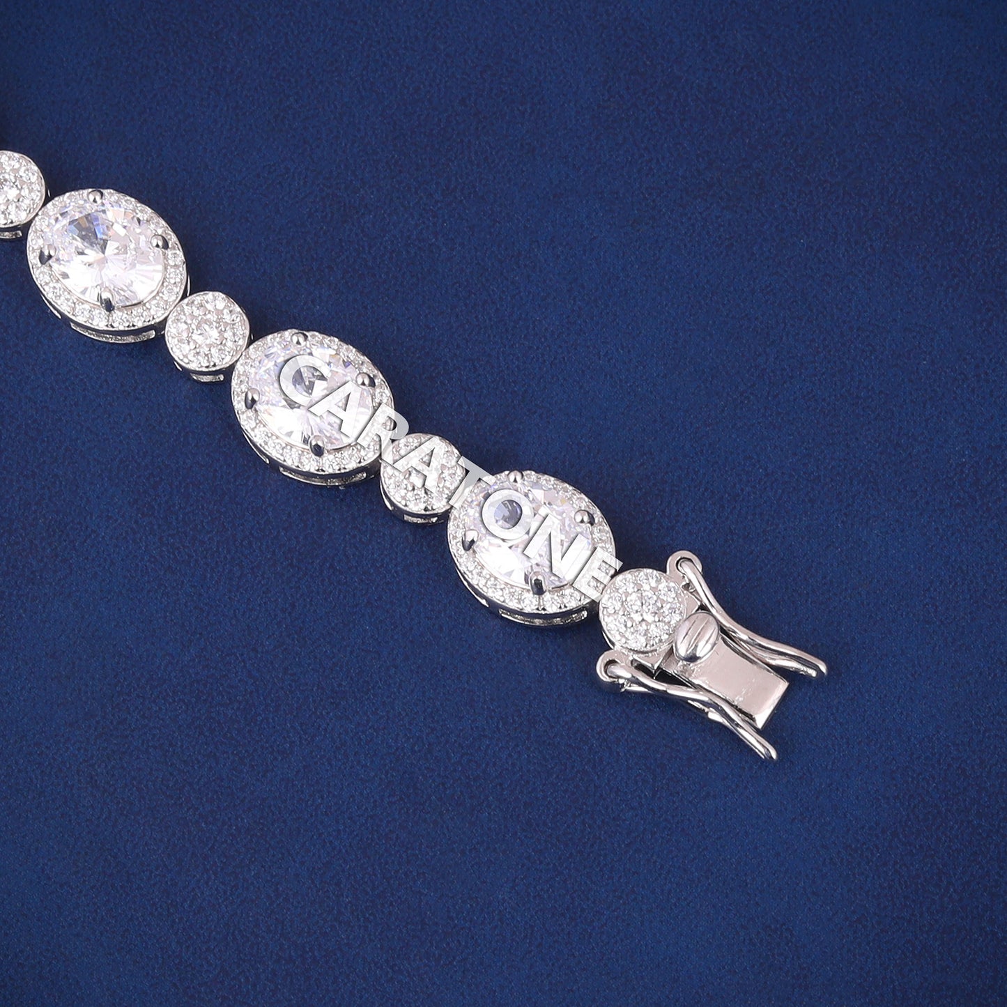 Beautiful Customized White Gold Oval Halo Round Cut Diamond Tennis Bracelets for Unisex Full Icy Jewelry