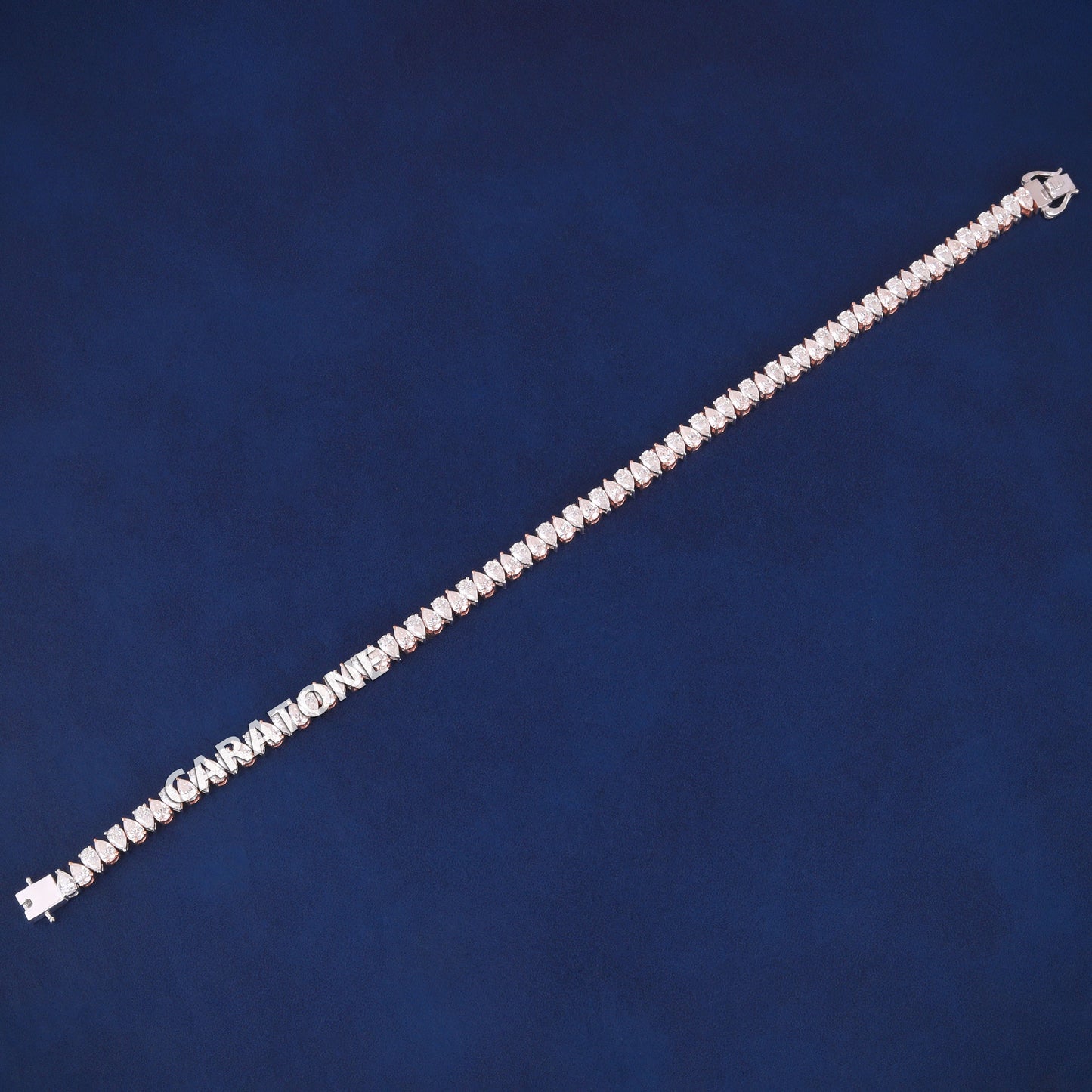 Buy Two Tone Rose Gold & Silver Pear Shape Diamond Tennis Bracelet in Iced Out Diamonds Bracelets Mens Womens