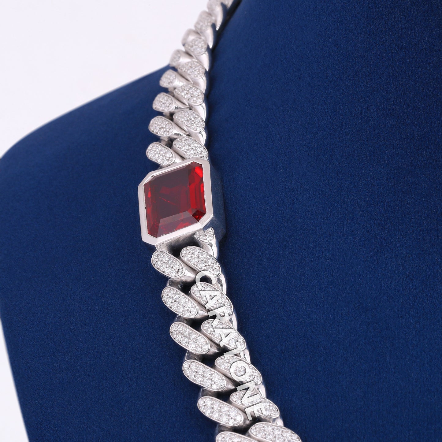 18 inch 14mm Custom Ice Spice Opium Celebrity Chains Red Emerald cut Diamond Miami Cuban Link Best Rappers Chain Necklace