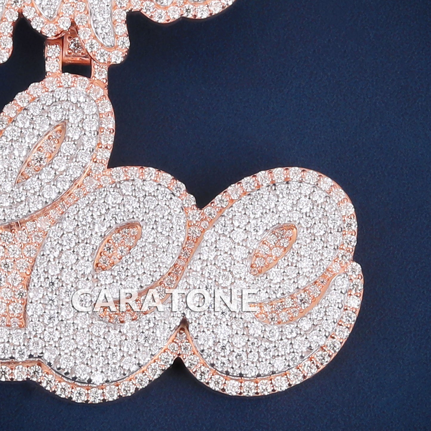 Custom Womens Diamond Letter Pendant Necklace with Two Tone Silver Rose Gold Diamond Unique Customized Initial Pendants
