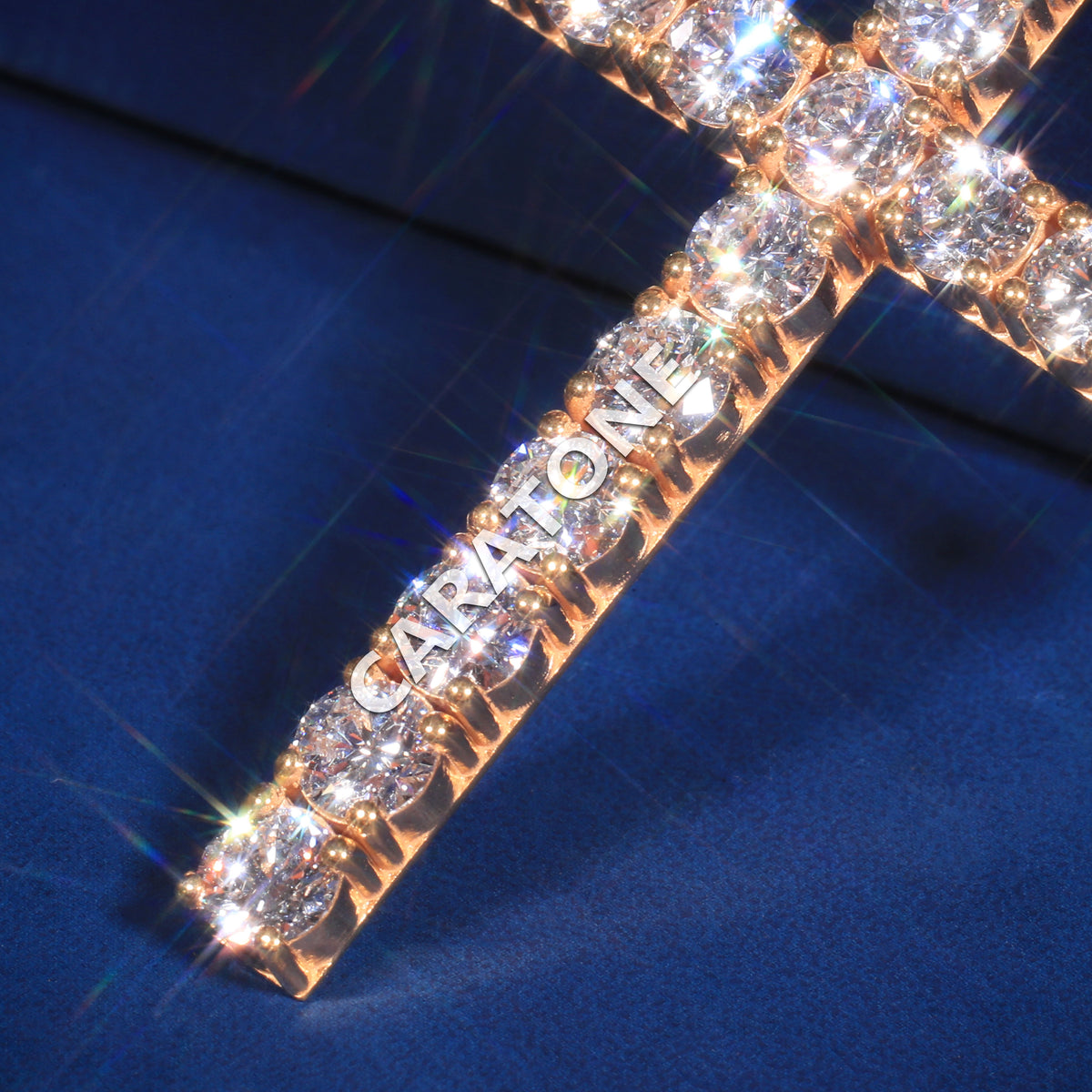 Custom Iced Out Cross Pendant with Round Lab Grown Diamonds in Yellow Gold Finish