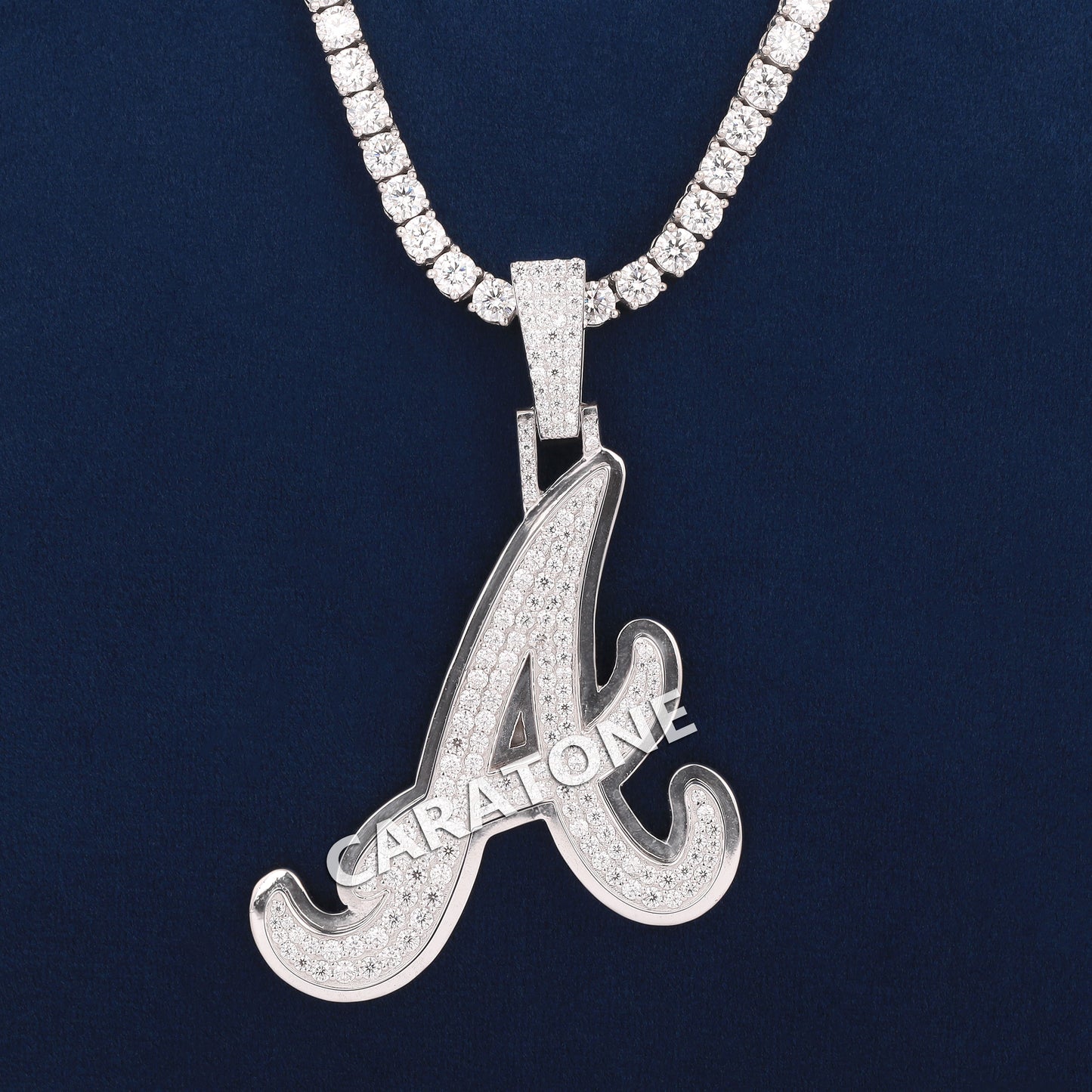 A Letter Pendant With 4 MM Tennis Chain 14KT Gold With Lab Diamond