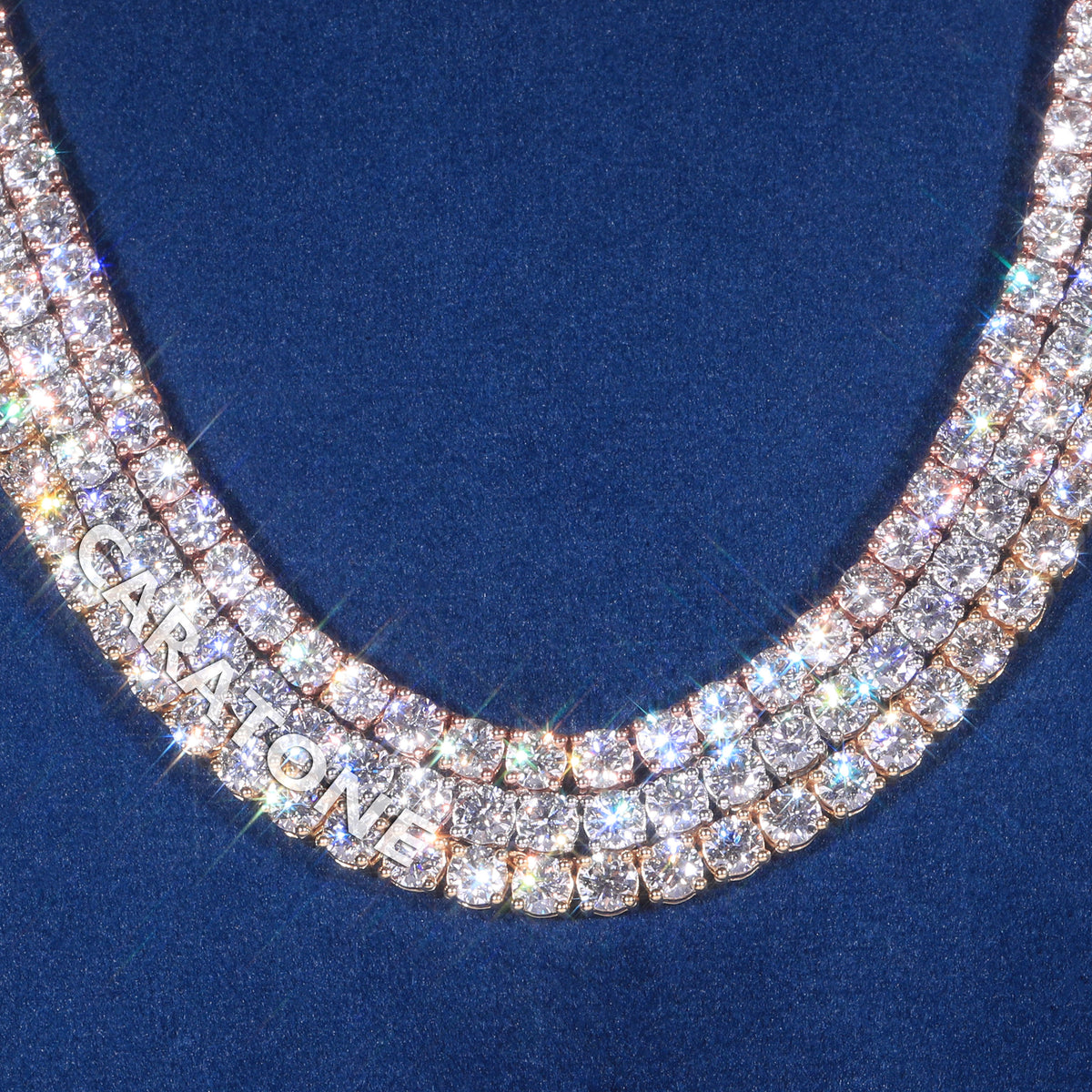 Luxury Two Tone Rose Gold & White Gold Plated Triple Row Tennis Chain with Lab Grown Diamonds