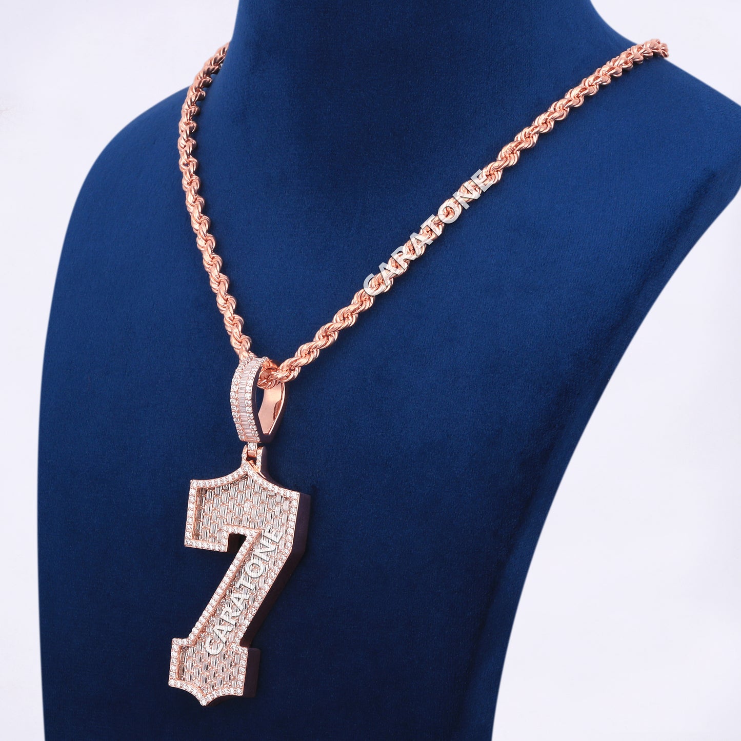 7 Number Design Pendant With Rope Chain 14KT Gold With Lab Diamond