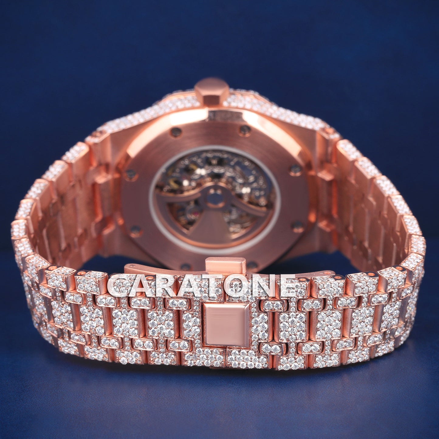 Full iced out without dial hip hop branded watch in rose gold tone with D VVS clarity