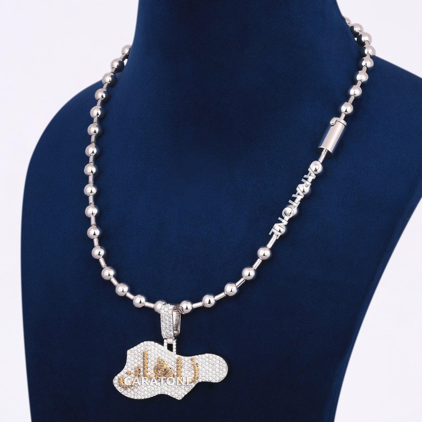 Full Iced Pendant With Ball Chain In 14 KT White Gold