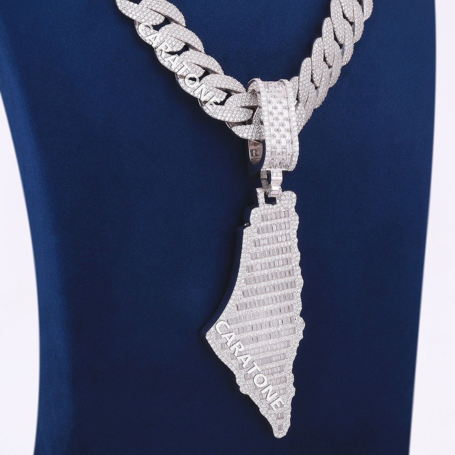 Buy Latest Chain Pendant Design Silver Palestine Map Pendant with Cuban Chain Necklace in Iced Out Luxury VVS Heavy Chain Pendant