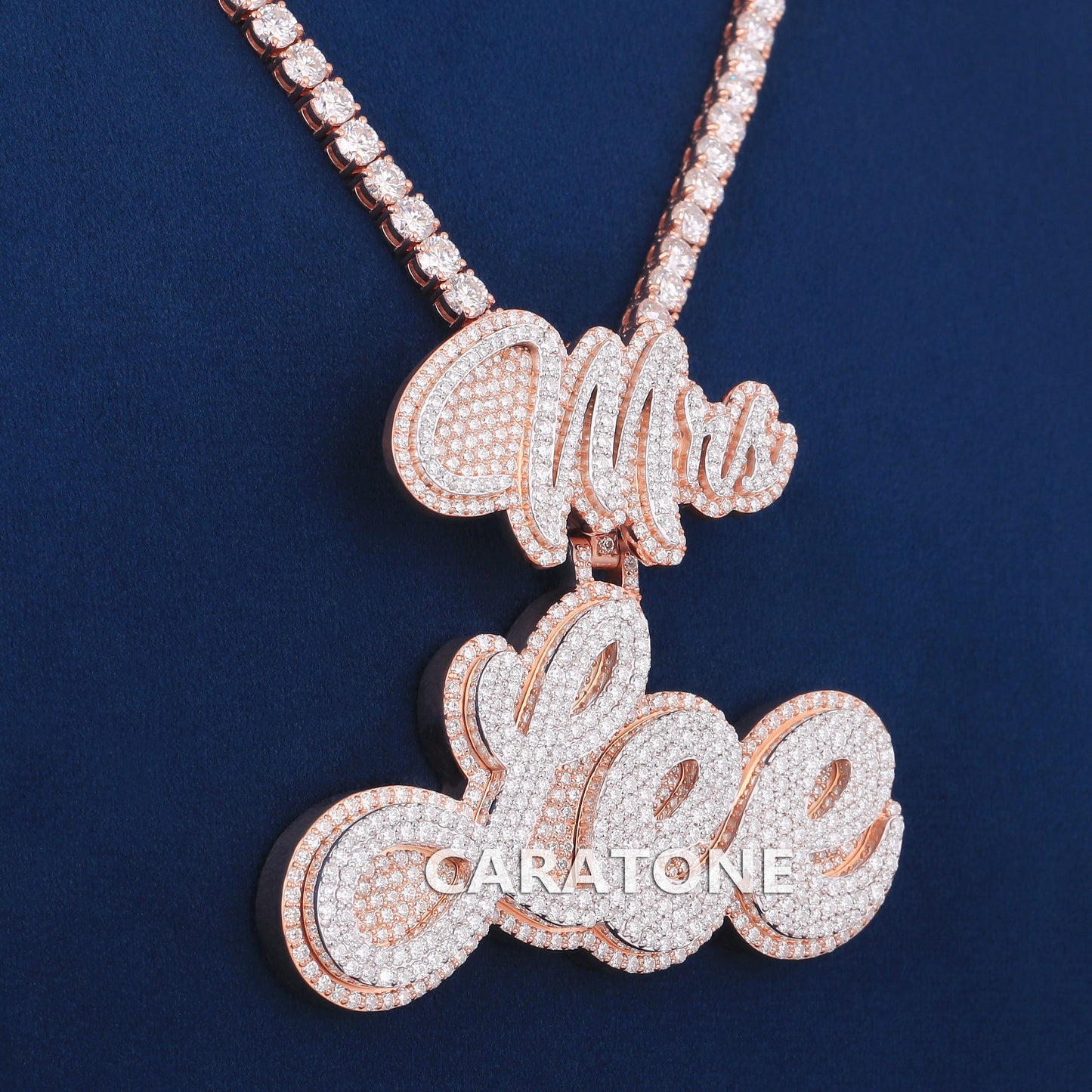 Customized Two Tone Mens Rose Gold Necklace in Diamond Personalized Letter Pendant with Tennis Chain for Rapper Latest Chain Pendant Design Necklace