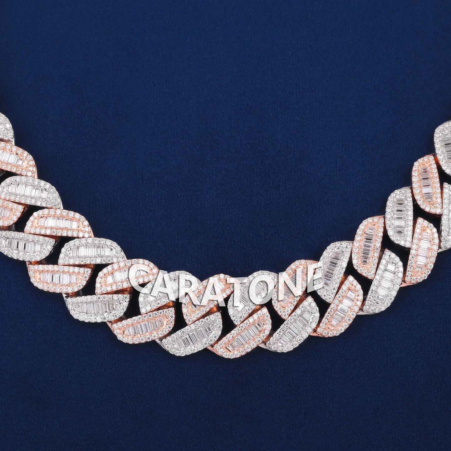22 inch Diamond Cuban Necklace Two Tone 16mm Cuban Link Chain with Baguette Round Lab Diamond Necklace Mens Custom Miami Gold Cuban Link Chain