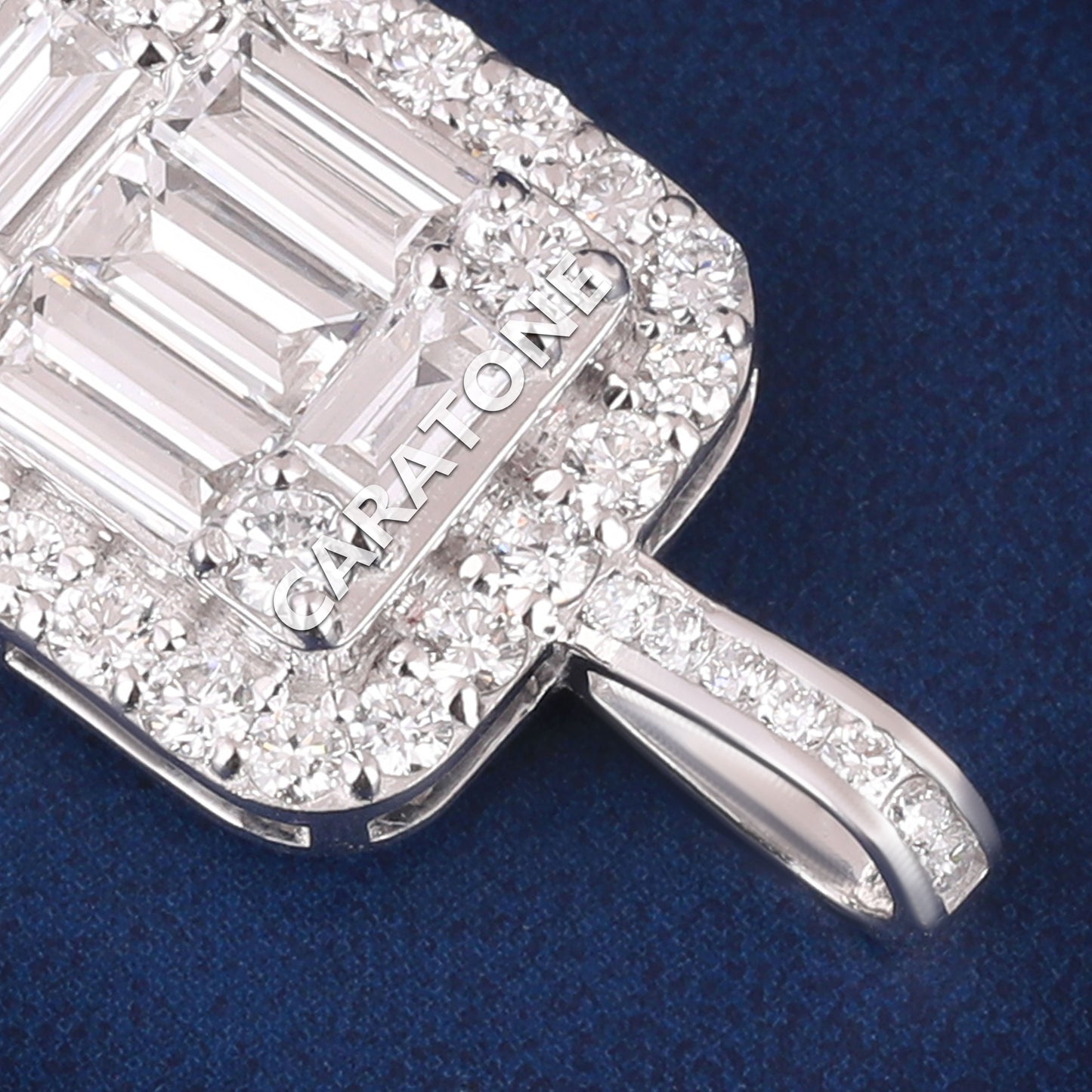Luxurious 925 Sterling Silver Pendants Necklace with Baguette Diamond Halo Design Small Pendant Necklaces