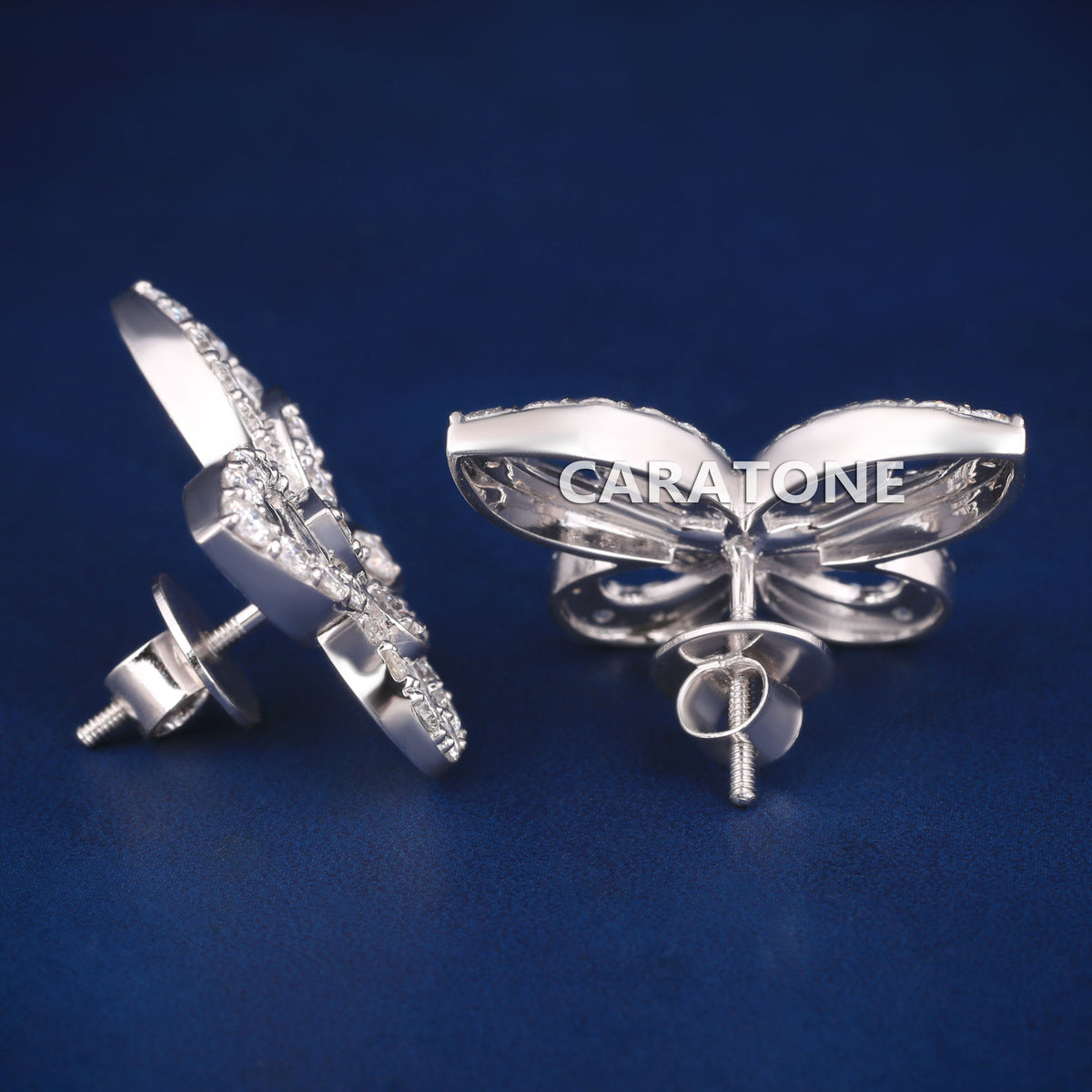 Custom  Butterfly Earrings with Round Brilliant Cut Diamonds