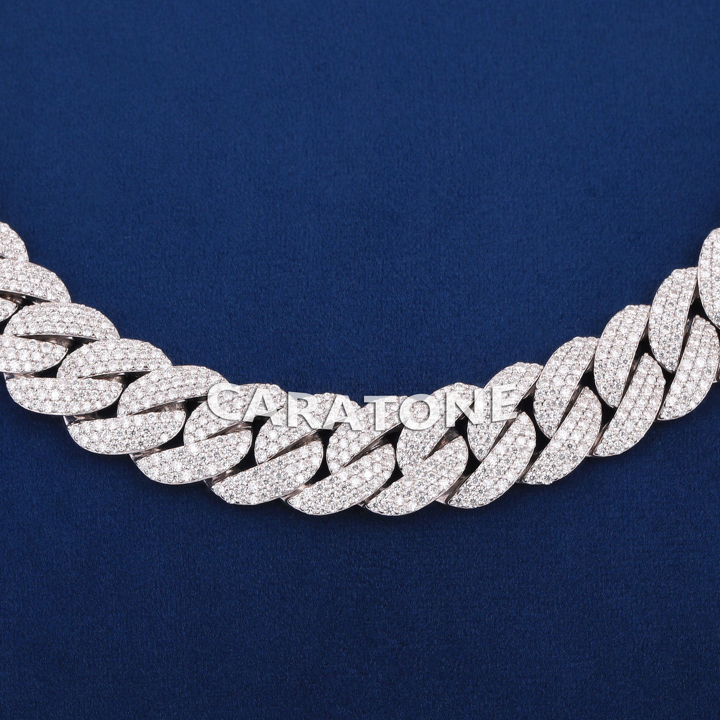 22 inch 15mm Womens Cuban Link Chain with Diamonds Fully Silver Rappers Iced Out Chains