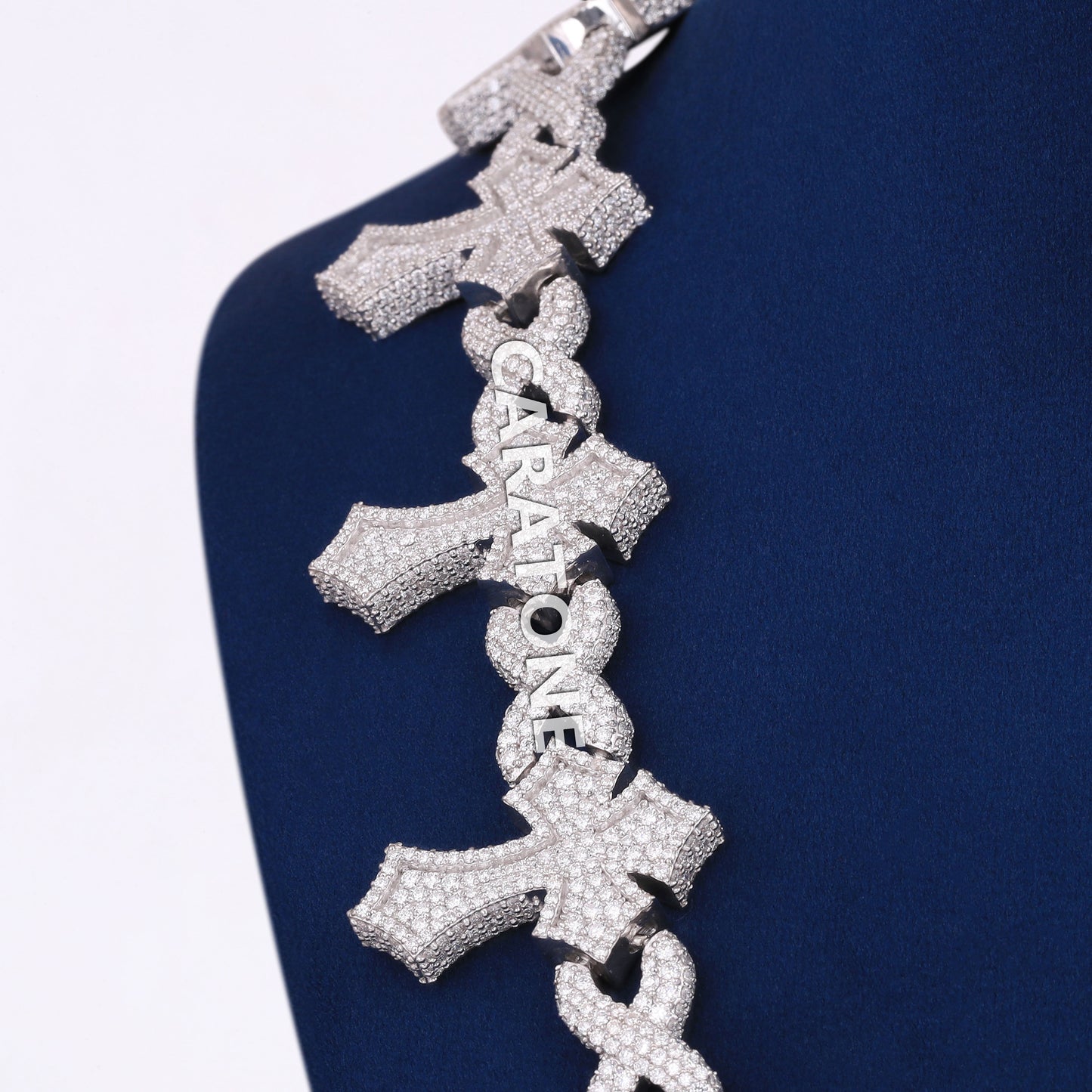 22inch 12MM Iced Out Custom Cross Infinity Link Chain Sterling Silver with VVS Moissanite Diamond Heavy Necklace