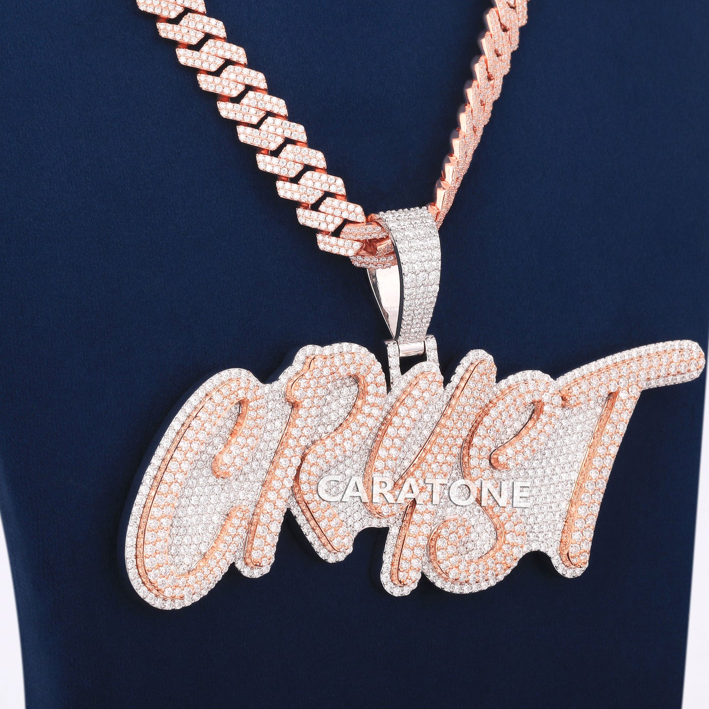 Two Tone Custom Letter Pendant With Chain In 925 Sterling Silver With Lab Diamond