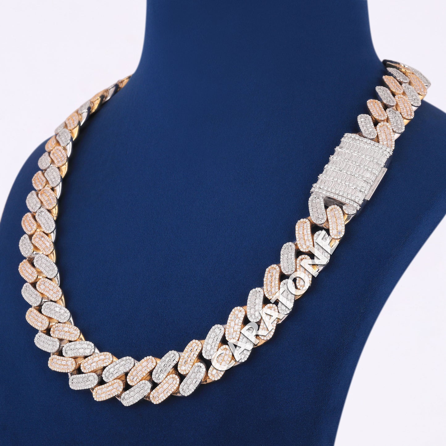 20mm Round Baguette Cuban Link Chain Mens Diamond 925 Silver Yellow Gold Oval Miami Cuban Necklace