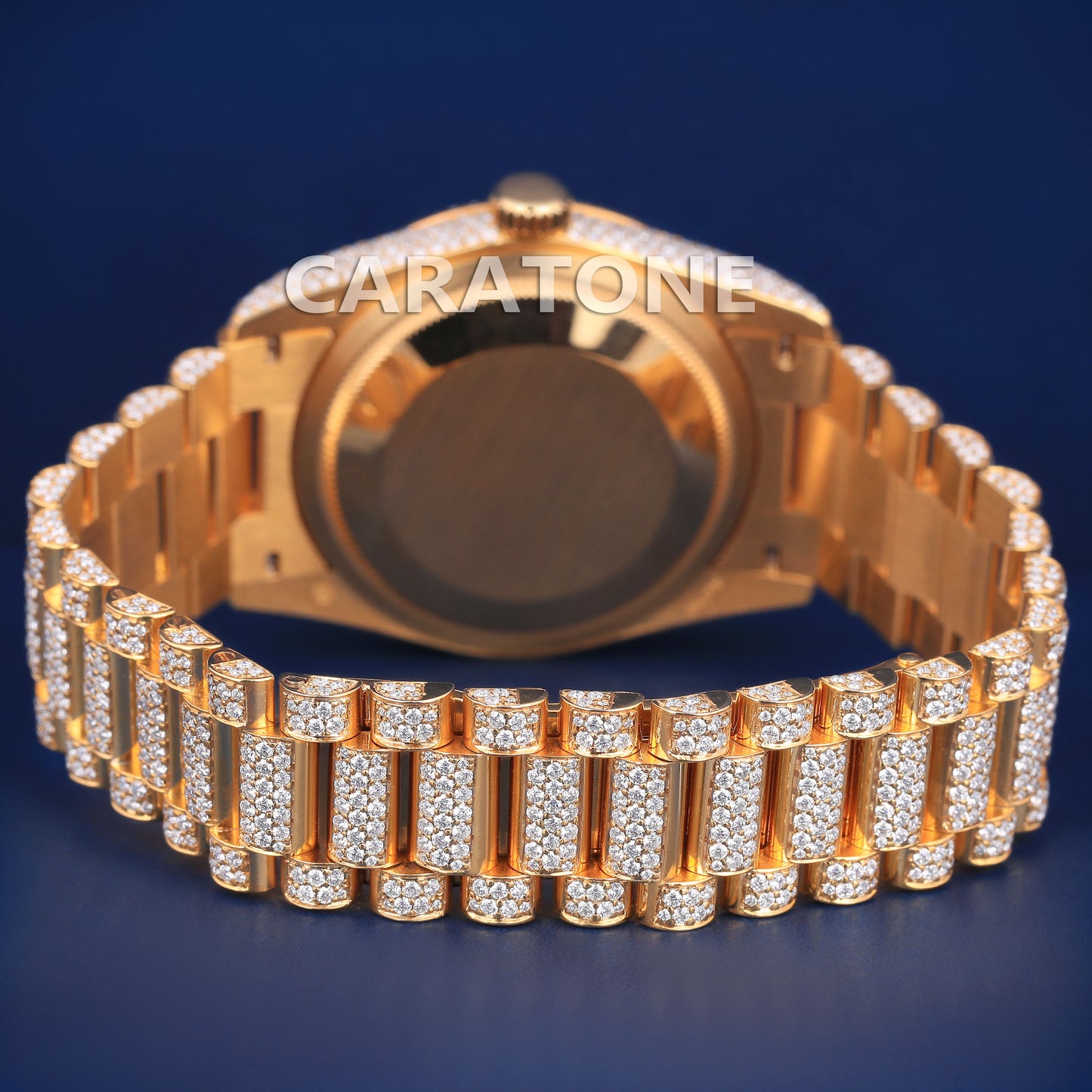 41mm Yellow Roman Dial Day Date Fully Iced Out Presidential Watch in Custom VVS Diamond Watch Richest Rapper Watches with Real Diamonds