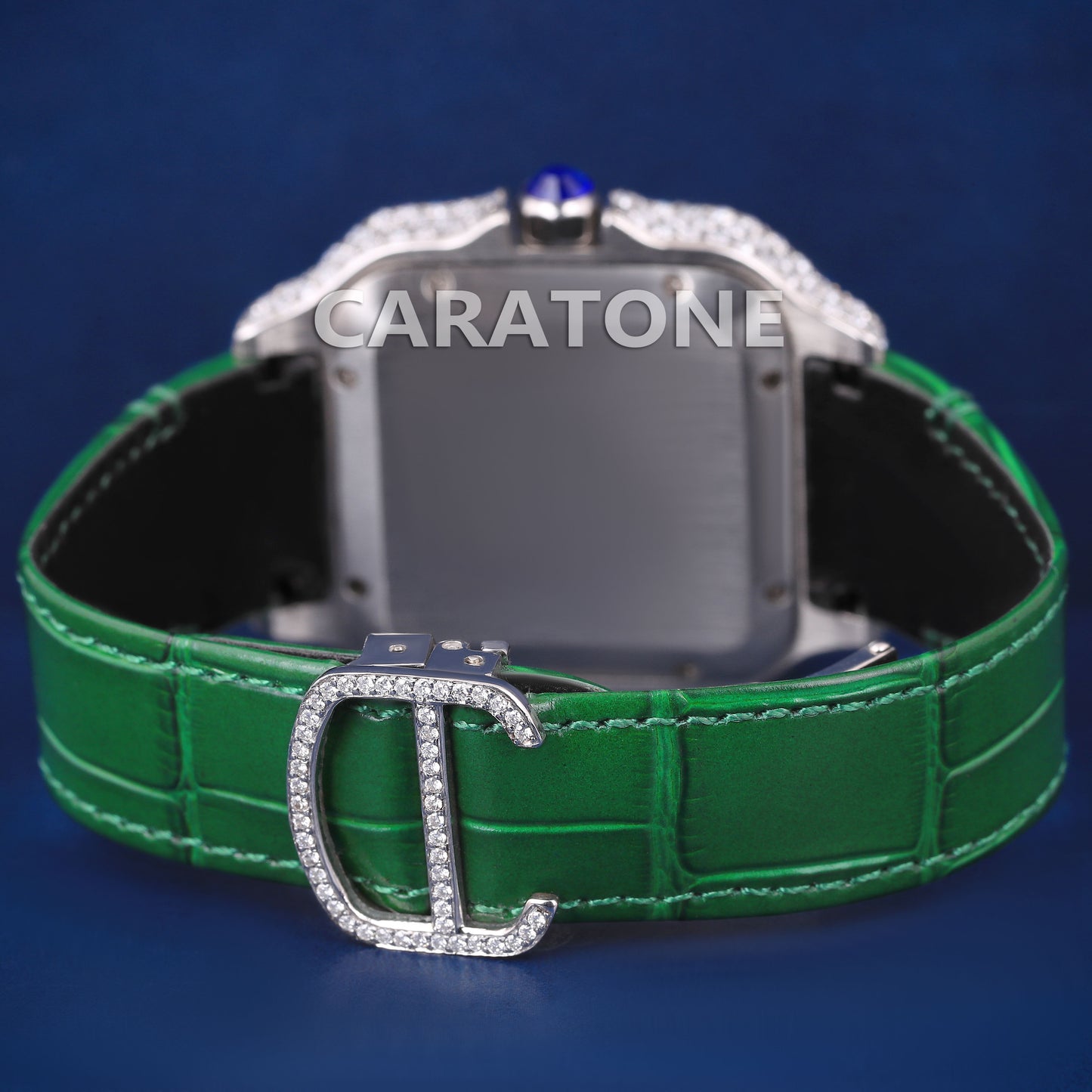 Luxury Mens Watches Rappers Iced Out Watch on Wrist Green Leather Strap Green Dial Watches for Mens in Fully Customized