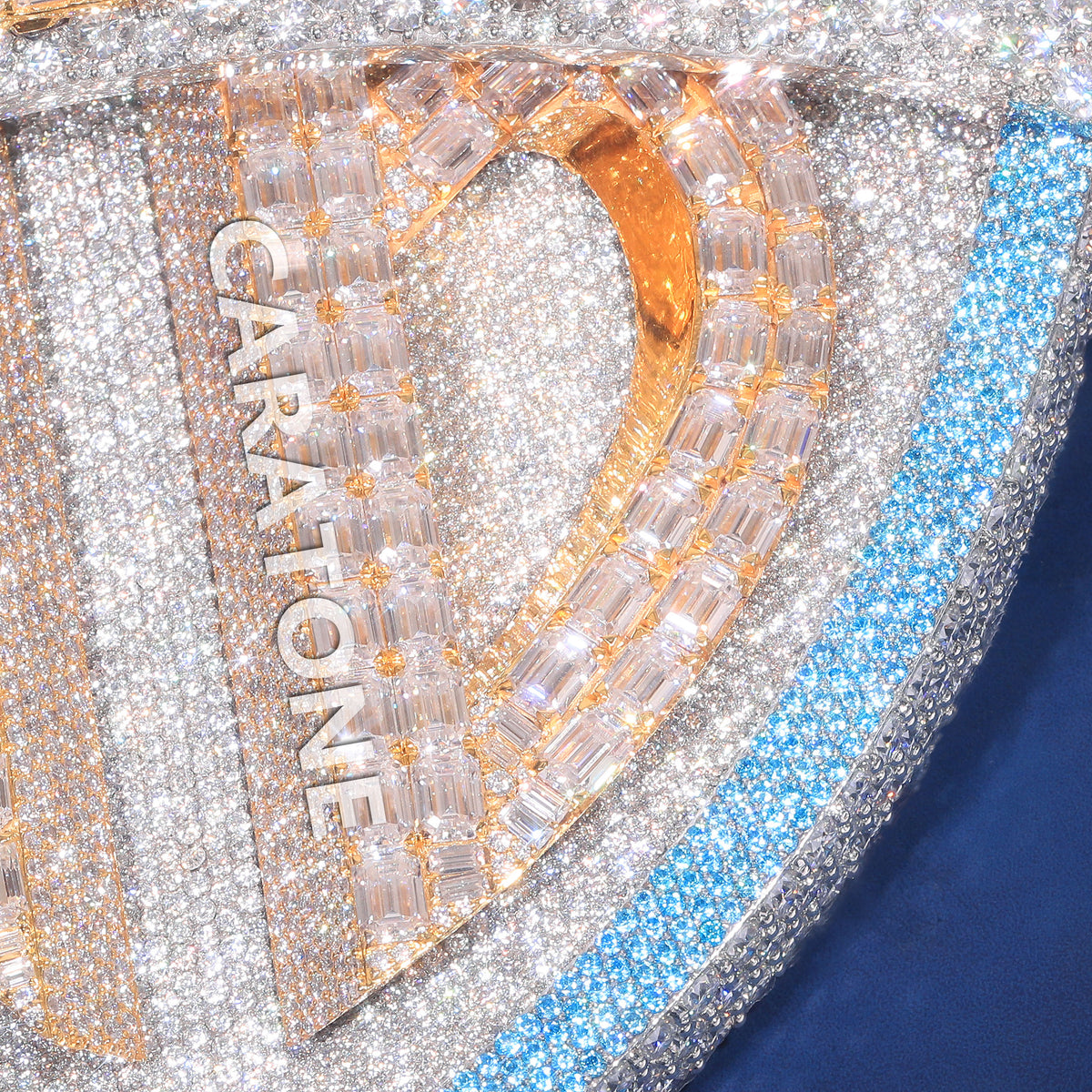Premium Custom Shield Pendant With Blue & White Labgrown Diamond White Pave Setting And Rose Gold Letter Design