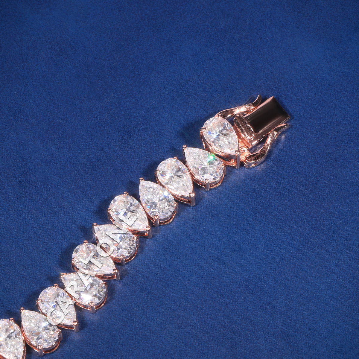Luxury Rose Gold Plated Pear Cut Lab Grown Diamond Tennis Bracelet