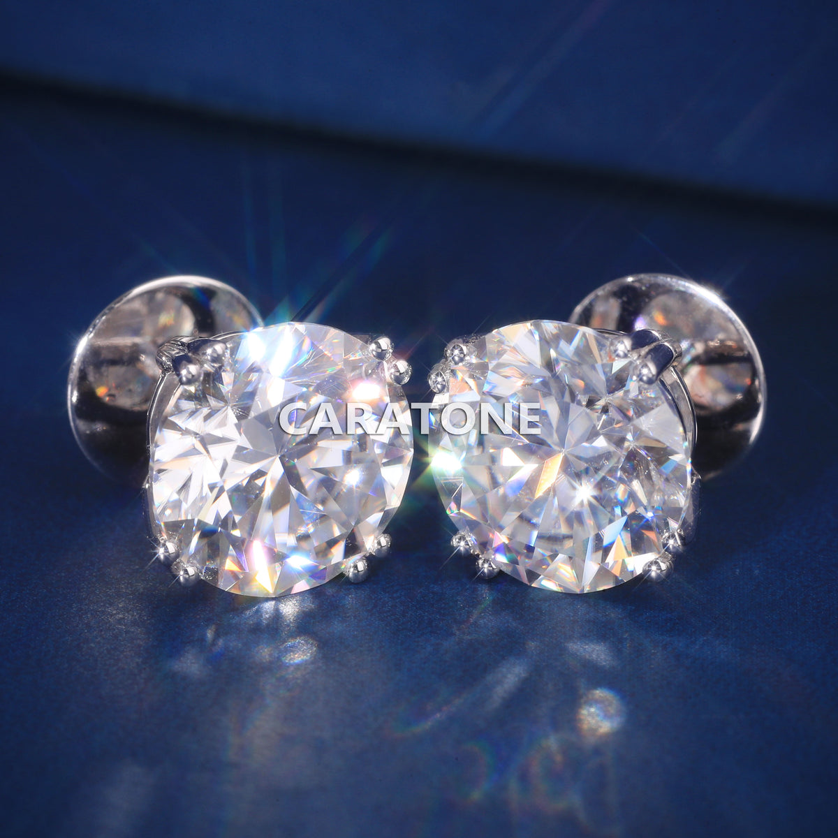 Premium Round Cut Lab Grown Diamond Stud Earrings with Screw Back Closure