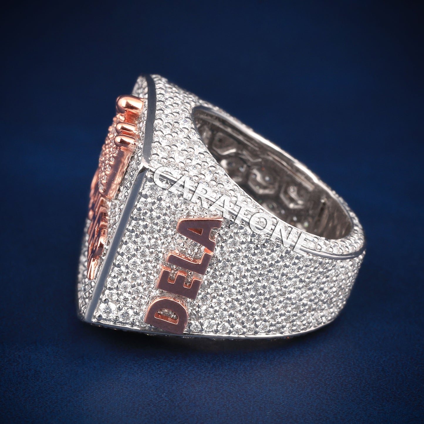 Custom made hiphop diamond letter two tone ring with logo