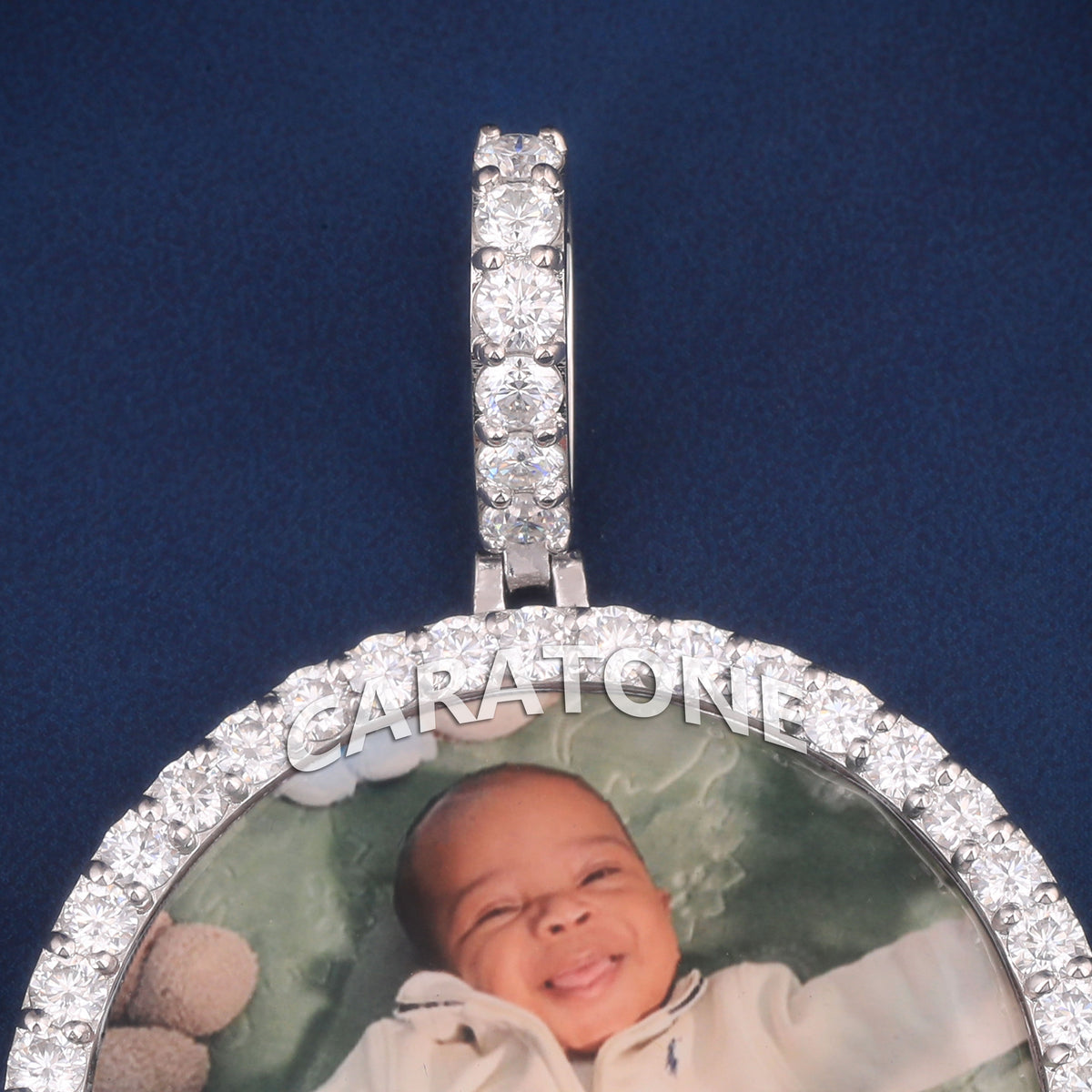 Custom Round Photo Pendant with Lab Grown Diamond Halo